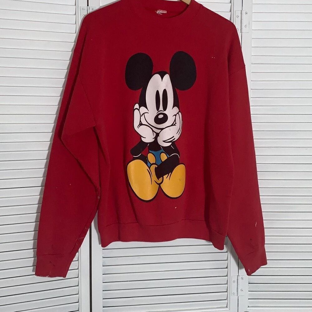 Mickey & Co Mouse Double Sided Graphic Red Sweatshirt Adult Large Vintage 90s Di